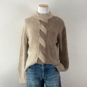 Vintage Silk and Angora Tan and Brown Cable Knit Sweater
